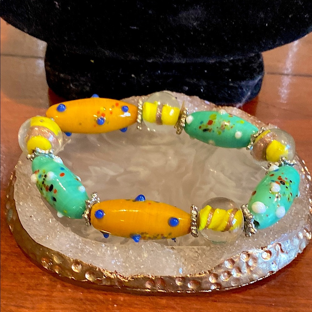 Colorful Lamp work Art Glass  Beaded Bracelet
